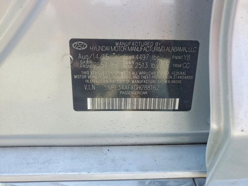 47813116 :رقم المزاد ، 5NPE34AFXGH288162 vin ، 2016 Hyundai Sonata مزاد بيع