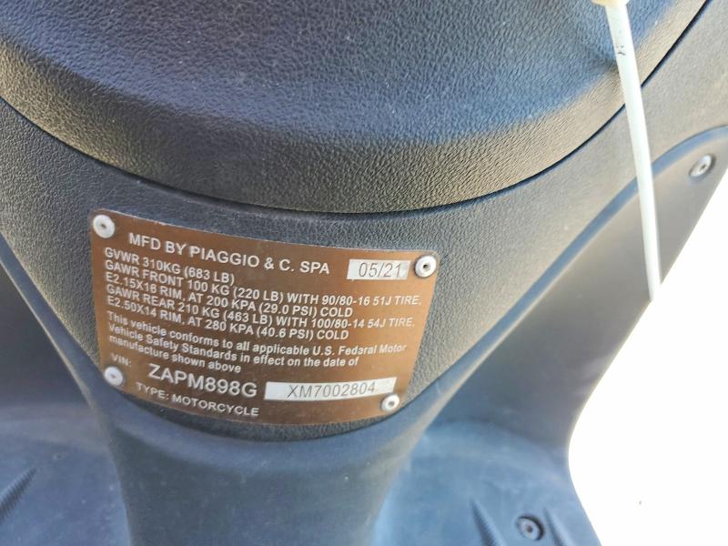 47575676 :رقم المزاد ، ZAPM898GXM7002804 vin ، 2021 Piaggio Liberty مزاد بيع