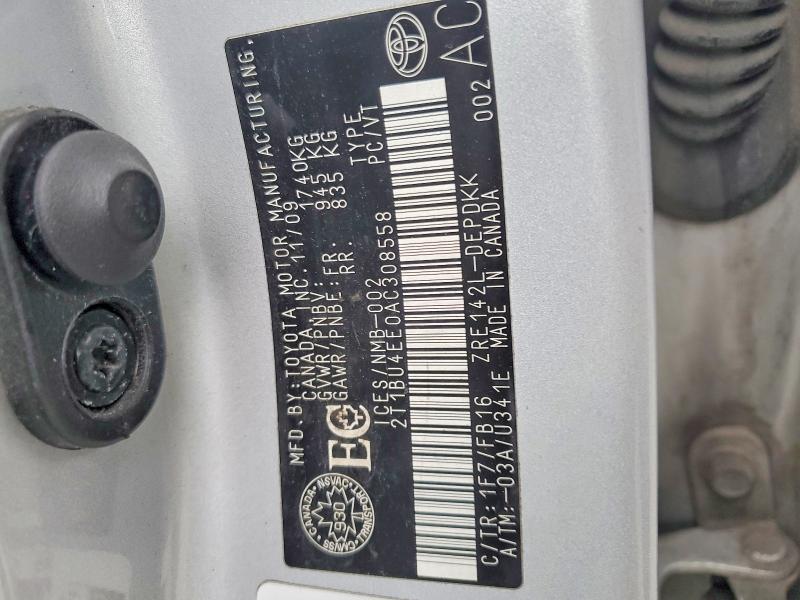 2010 Toyota Corolla მანქანა იყიდება აუქციონზე, vin: 2T1BU4EE0AC308558, აუქციონის ნომერი: 47602566