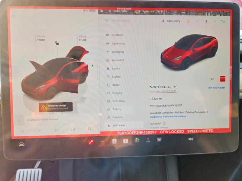 Продажа на аукционе авто 2022 Tesla Model Y, vin: 7SAYGDEF3NF438297, номер лота: 79648715