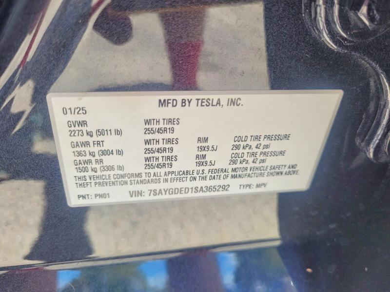 Aukcja sprzedaży 2025 Tesla Model Y, vin: 7SAYGDED1SA365292, numer aukcji: 48001006