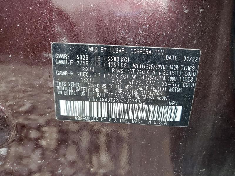 Aukcja sprzedaży 2023 Subaru Outback, vin: 4S4BTGPD0P3171062, numer aukcji: 45508196