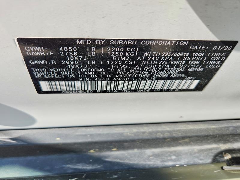 Aukcja sprzedaży 2020 Subaru Outback, vin: 4S4BTANC8L3167018, numer aukcji: 46836606
