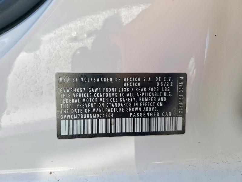 Продажа на аукционе авто 2022 Volkswagen Jetta, vin: 3VWCM7BU8NM024204, номер лота: 45850566