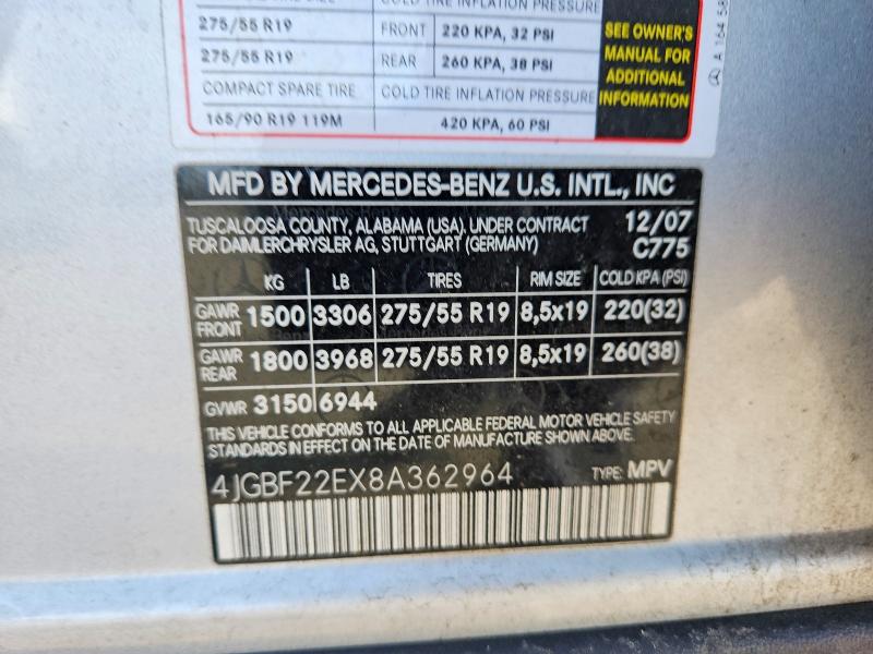 Aukcja sprzedaży 2008 Mercedes-benz Gl, vin: 4JGBF22EX8A362964, numer aukcji: 79688795