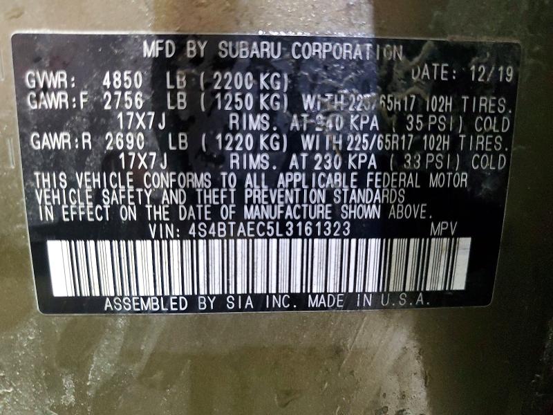Aukcja sprzedaży 2020 Subaru Outback, vin: 4S4BTAEC5L3161323, numer aukcji: 77481195