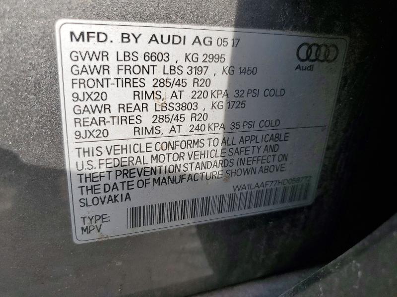 48254276 :رقم المزاد ، WA1LAAF77HD058772 vin ، 2017 Audi Q7 مزاد بيع