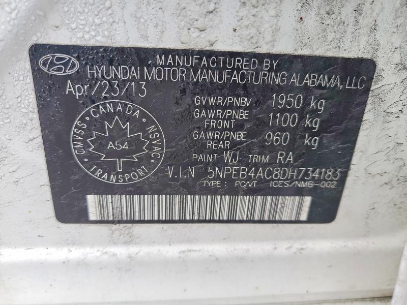 45763856 :رقم المزاد ، 5NPEB4AC8DH734183 vin ، 2013 Hyundai Sonata مزاد بيع