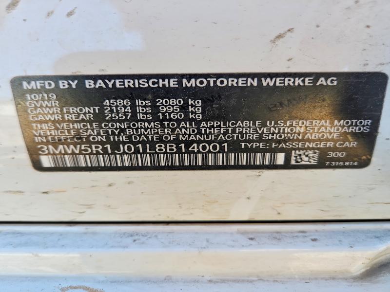45870316 :رقم المزاد ، 3MW5R1J01L8B14001 vin ، 2020 Bmw 330i مزاد بيع