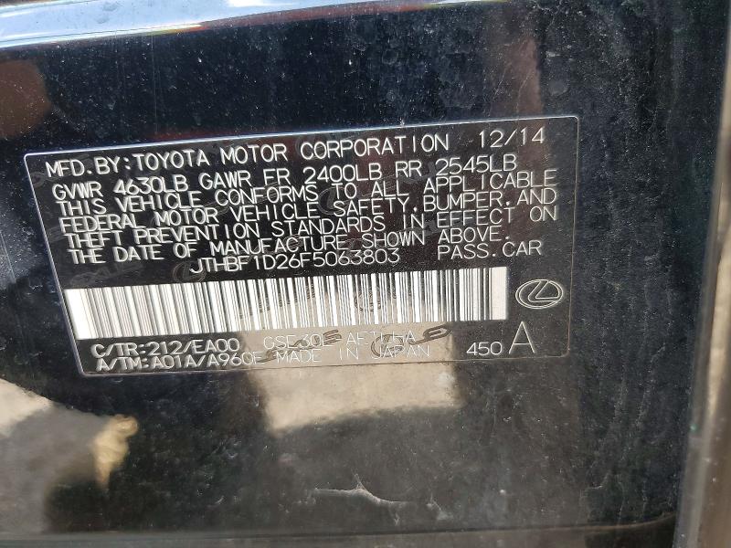 Aukcja sprzedaży 2015 Lexus Is 250, vin: JTHBF1D26F5063803, numer aukcji: 42066756