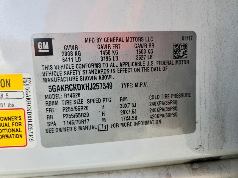 45818366 :رقم المزاد ، 5GAKRCKDXHJ257349 vin ، 2017 Buick Enclave مزاد بيع