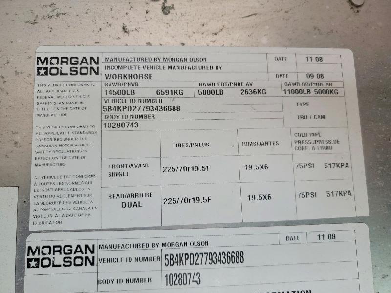 77396925 :رقم المزاد ، 5B4KPD27793436688 vin ، 2009 Workhorse W42 مزاد بيع