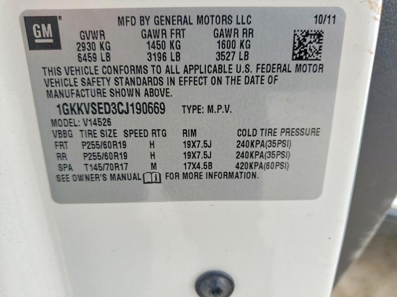 Aukcja sprzedaży 2012 Gmc Acadia, vin: 1GKKVSED3CJ190669, numer aukcji: 47481786