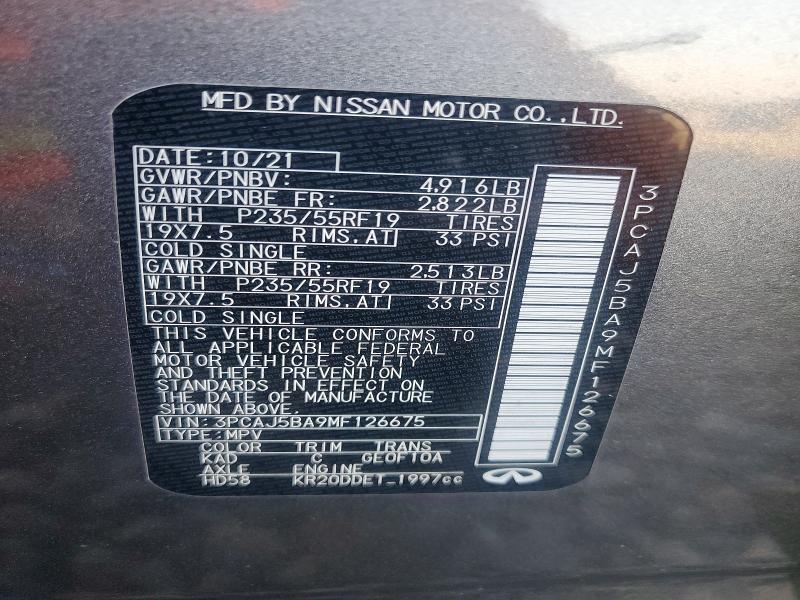 Auction sale of the 2021 Infiniti Qx50 Luxe Fwd, vin: 3PCAJ5BA9MF126675, lot number: 46383766