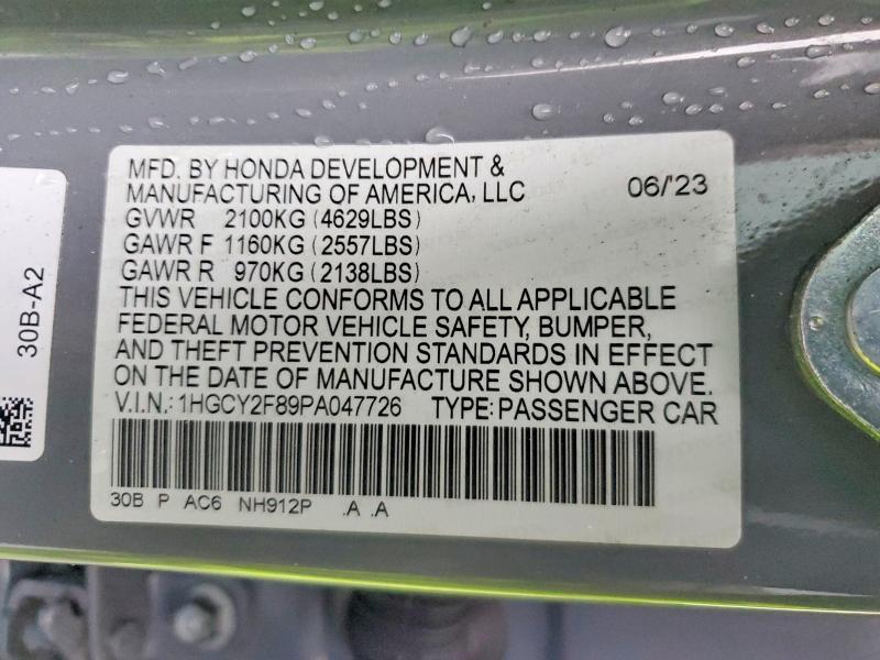 2023 Honda Accord მანქანა იყიდება აუქციონზე, vin: 1HGCY2F89PA047726, აუქციონის ნომერი: 45688596