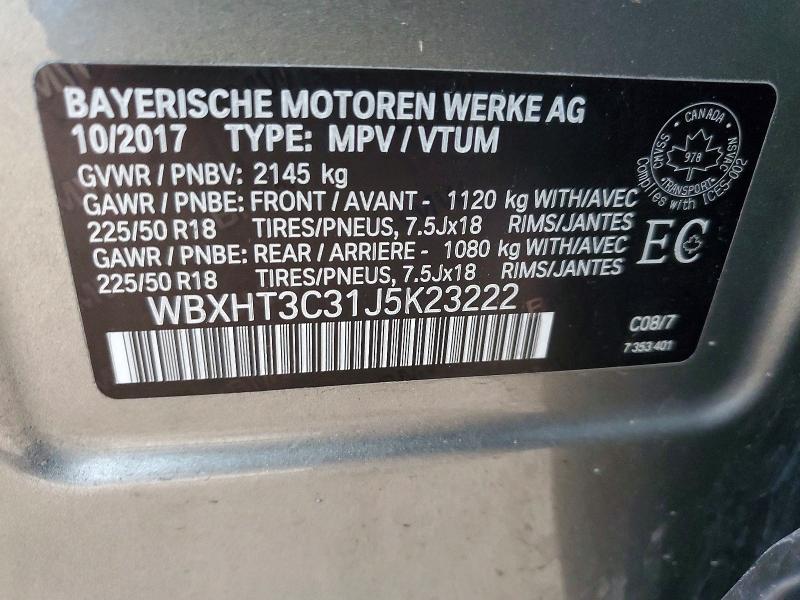 Aukcja sprzedaży 2018 Bmw X1, vin: WBXHT3C31J5K23222, numer aukcji: 46119716