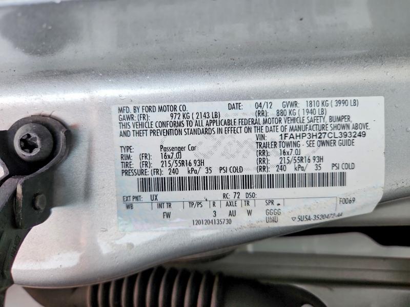 Продаж на аукціоні авто 2012 Ford Focus, vin: 1FAHP3H27CL393249, номер лоту: 45653476