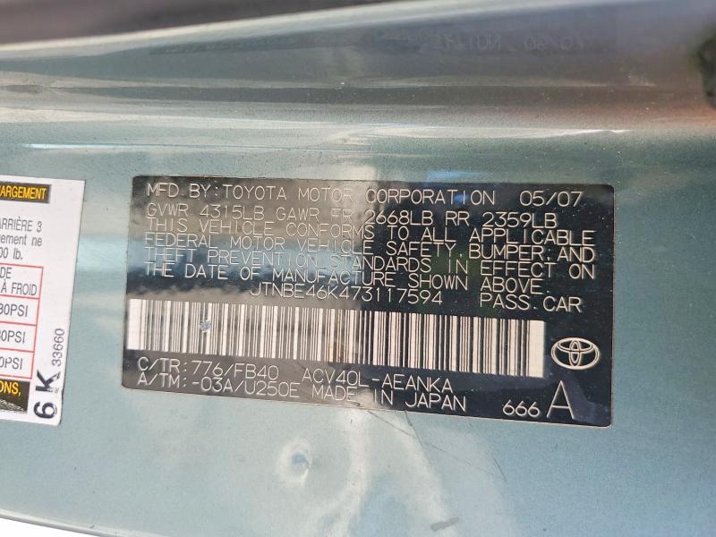2007 Toyota Camry მანქანა იყიდება აუქციონზე, vin: JTNBE46K473117594, აუქციონის ნომერი: 47501616