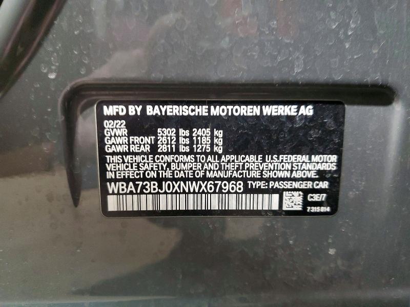 Продаж на аукціоні авто 2022 Bmw 540, vin: WBA73BJ0XNWX67968, номер лоту: 47260106