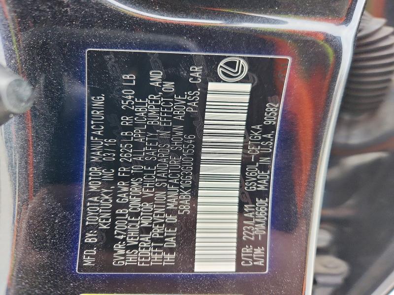 Aukcja sprzedaży 2016 Lexus Es 350, vin: 58ABK1GG3GU015546, numer aukcji: 79263635