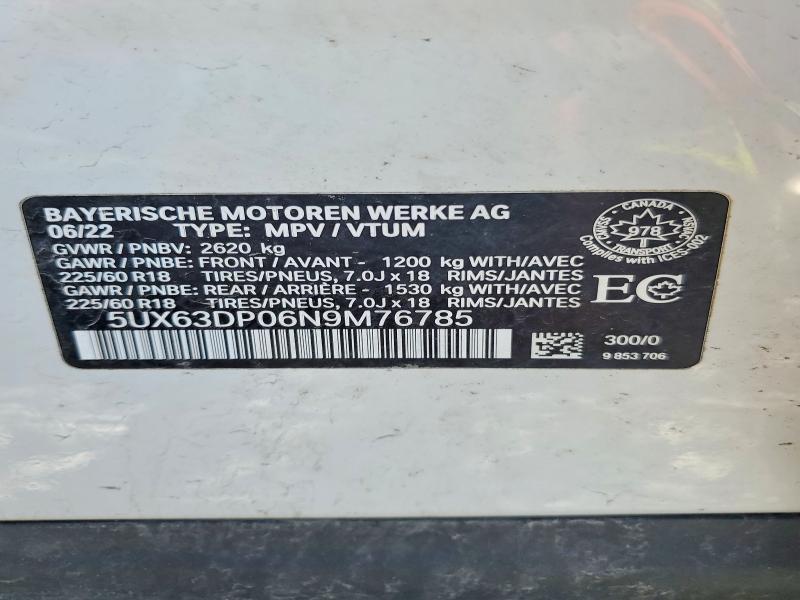 41951656 :رقم المزاد ، 5UX63DP06N9M76785 vin ، 2022 Bmw X3 مزاد بيع