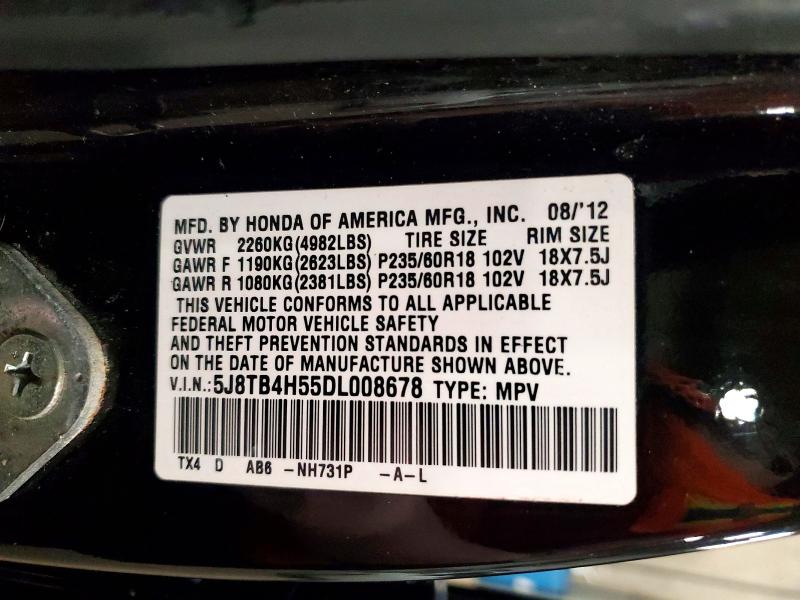 47449696 :رقم المزاد ، 5J8TB4H55DL008678 vin ، 2013 Acura Rdx مزاد بيع