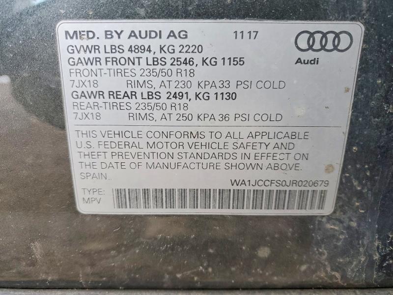 2018 Audi Q3 მანქანა იყიდება აუქციონზე, vin: WA1JCCFS0JR020679, აუქციონის ნომერი: 79050775