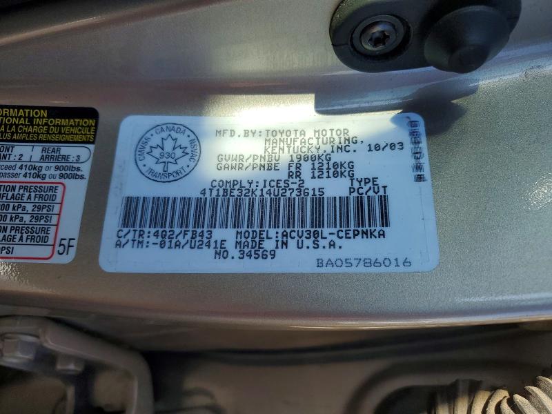 Aukcja sprzedaży 2004 Toyota Camry Le 4dr, vin: 4T1BE32K14U273615, numer aukcji: 79568205