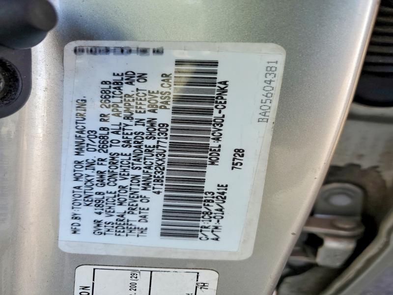 45593006 :رقم المزاد ، 4T1BE32KX3U771309 vin ، 2003 Toyota Camry مزاد بيع