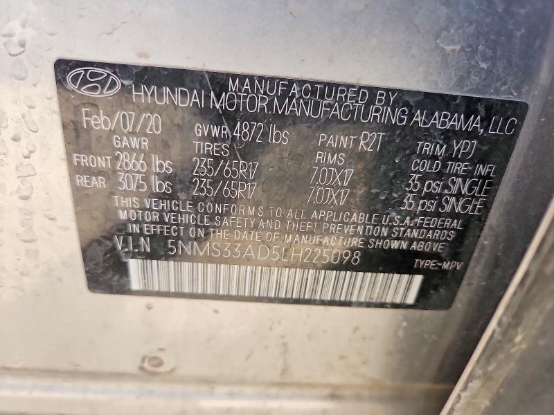 Aukcja sprzedaży 2020 Hyundai Santa Fe, vin: 5NMS33AD5LH225098, numer aukcji: 79582775