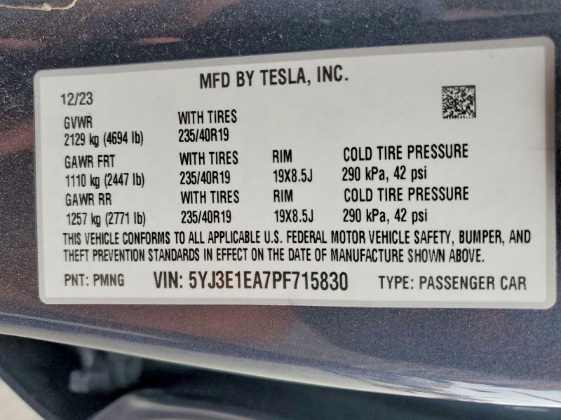 Aukcja sprzedaży 2023 Tesla Model 3, vin: 5YJ3E1EA7PF715830, numer aukcji: 48208656