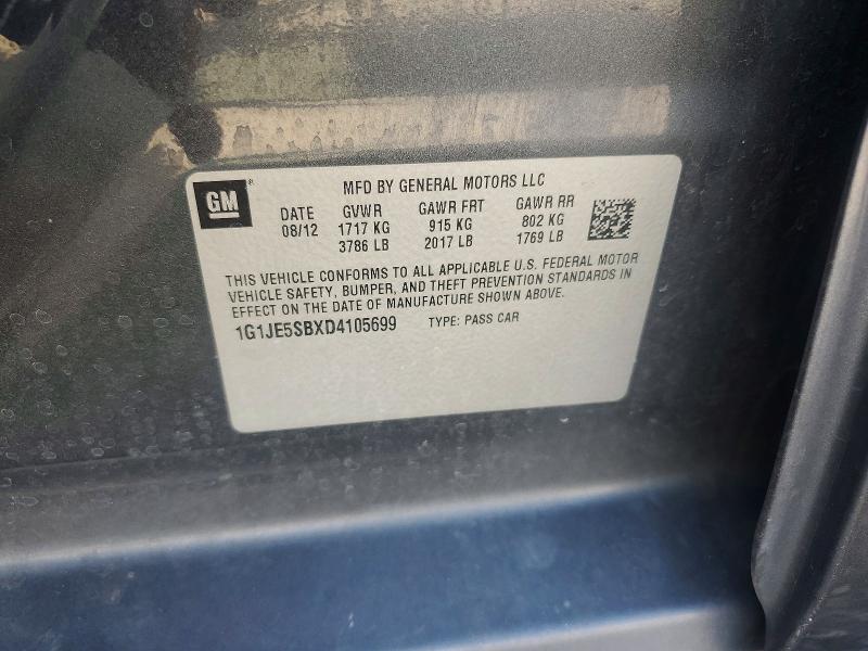Aukcja sprzedaży 2013 Chevrolet Sonic, vin: 1G1JE5SBXD4105699, numer aukcji: 79987885