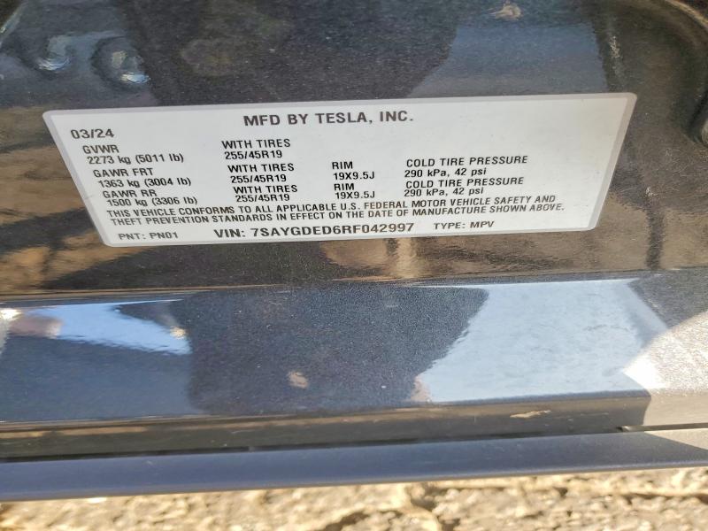 79760665 :رقم المزاد ، 7SAYGDED6RF042997 vin ، 2024 Tesla Model Y مزاد بيع