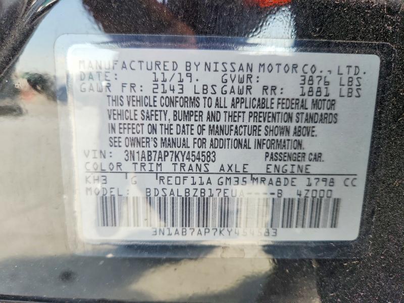 2019 Nissan Sentra მანქანა იყიდება აუქციონზე, vin: 3N1AB7AP7KY454583, აუქციონის ნომერი: 47547436