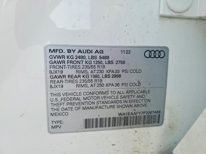 47750806 :رقم المزاد ، WA1EAAFY7P2067466 vin ، 2023 Audi Q5 مزاد بيع