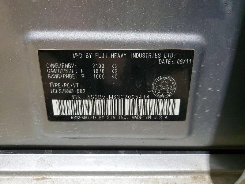 47316496 :رقم المزاد ، 4S3BMJM63C2005414 vin ، 2012 Subaru Legacy مزاد بيع