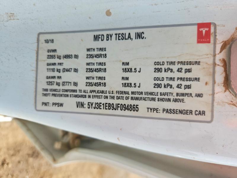 Продажа на аукционе авто 2018 Tesla Model 3, vin: 5YJ3E1EB9JF094865, номер лота: 47994066