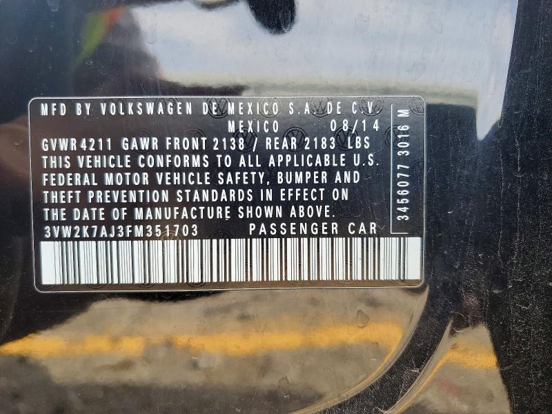 48322886 :رقم المزاد ، 3VW2K7AJ3FM351703 vin ، 2015 Volkswagen Jetta مزاد بيع