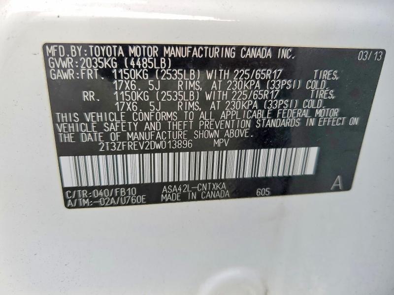 2013 Toyota Rav4 მანქანა იყიდება აუქციონზე, vin: 2T3ZFREV2DW013896, აუქციონის ნომერი: 79221455