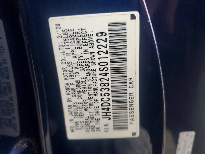 79678025 :رقم المزاد ، JH4DC53824S012229 vin ، 2004 Acura Rsx مزاد بيع