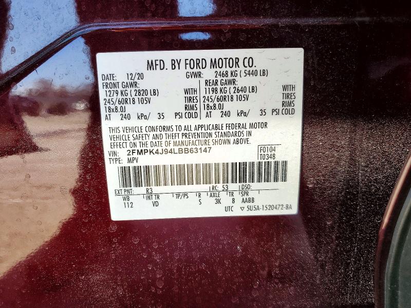 Aukcja sprzedaży 2020 Ford Edge, vin: 2FMPK4J94LBB63147, numer aukcji: 46488336