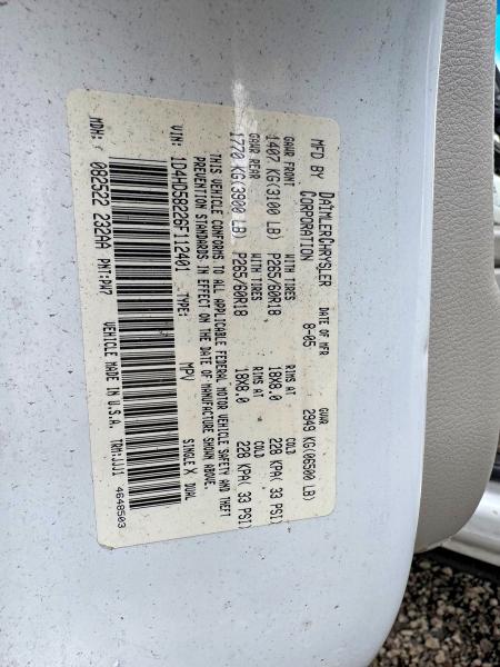 41850006 :رقم المزاد ، 1D4HD58226F112401 vin ، 2006 Dodge Durango مزاد بيع
