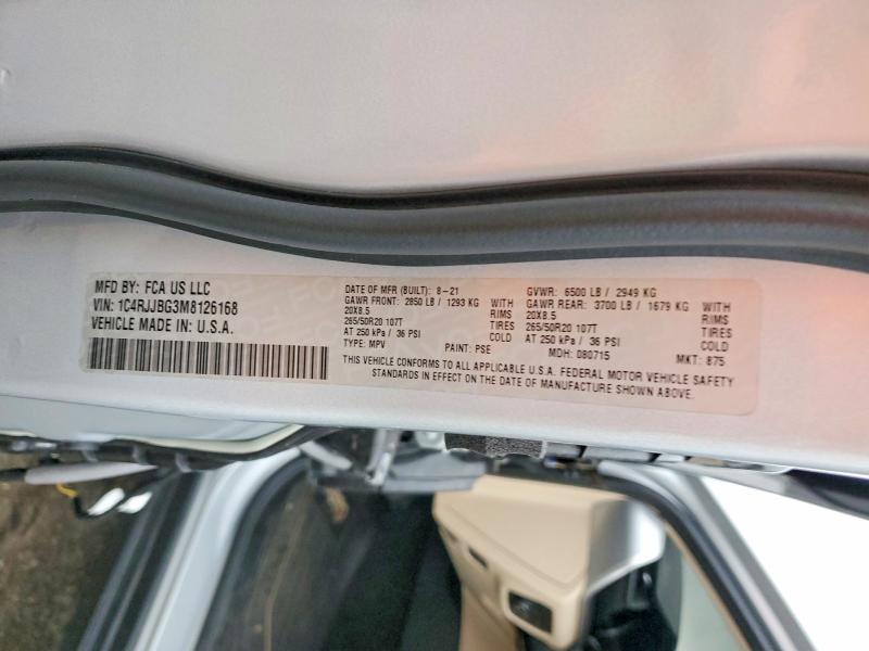 Продажа на аукционе авто 2021 Jeep Grand Cherokee, vin: 1C4RJJBG3M8126168, номер лота: 47919526