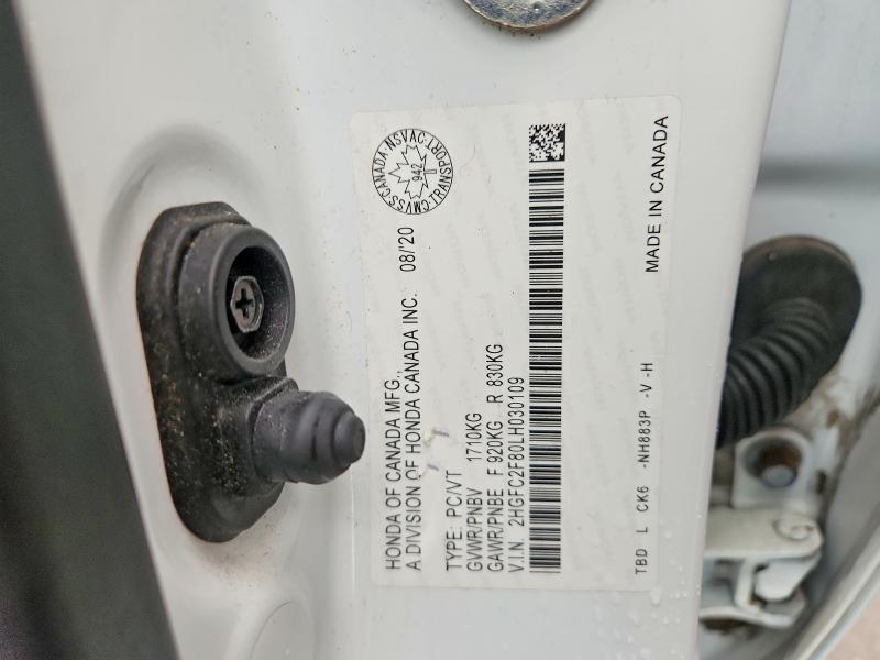 46859826 :رقم المزاد ، 2HGFC2F80LH030109 vin ، 2020 Honda Civic مزاد بيع