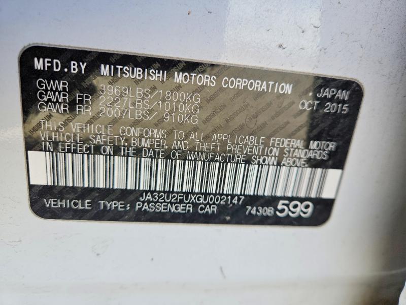 Продаж на аукціоні авто 2016 Mitsubishi Lancer, vin: JA32U2FUXGU002147, номер лоту: 47430326