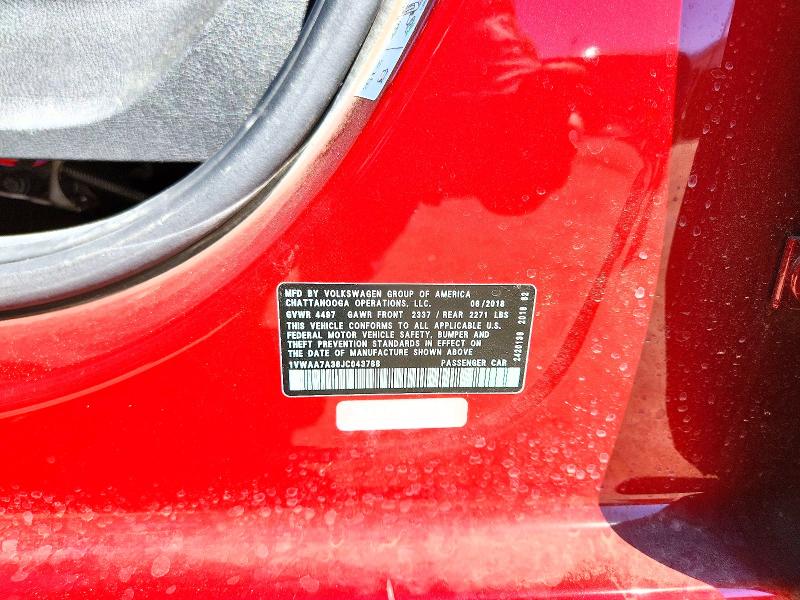 46774436 :رقم المزاد ، 1VWAA7A36JC043788 vin ، 2018 Volkswagen Passat مزاد بيع