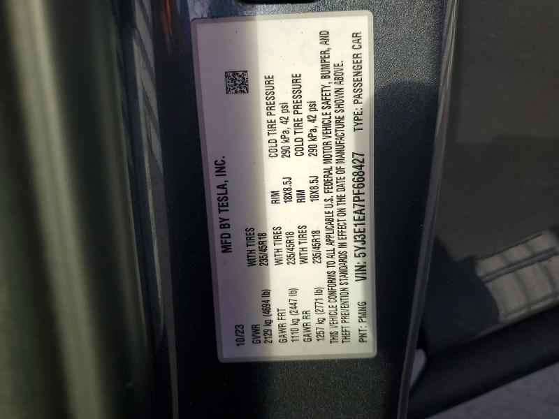 Aukcja sprzedaży 2023 Tesla Model 3, vin: 5YJ3E1EA7PF668427, numer aukcji: 79910365