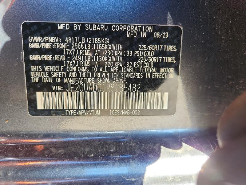 Aukcja sprzedaży 2024 Subaru Crosstrek, vin: JF2GUADC1R8285482, numer aukcji: 47106796