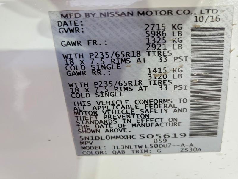 Продаж на аукціоні авто 2017 Infiniti Qx60, vin: 5N1DL0MMXHC505619, номер лоту: 45655236