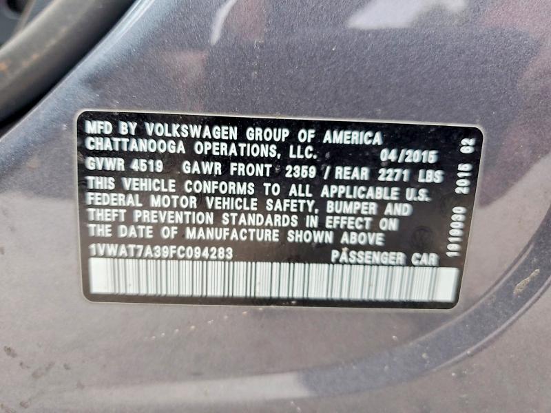 47251556 :رقم المزاد ، 1VWAT7A39FC094283 vin ، 2015 Volkswagen Passat مزاد بيع